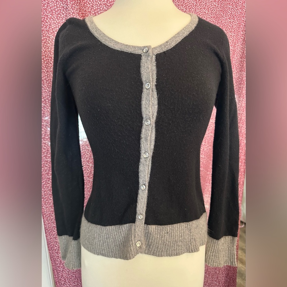 BCBGMaxAzria Black and Gray Angora and wool Cardigan Sweater size small